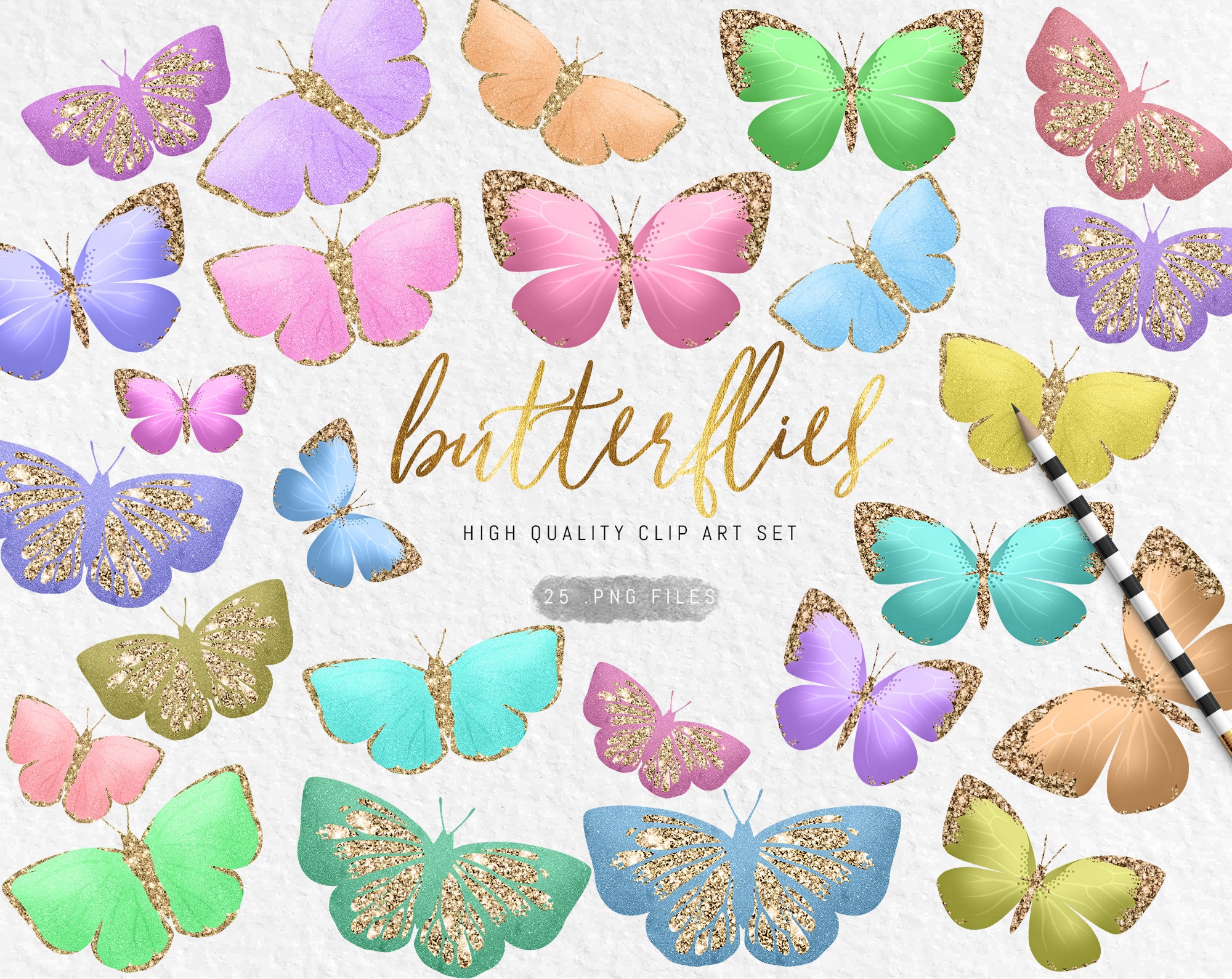 Glitter Butterfly Clipart Pastel Pink Clipart Glitter Etsy | My XXX Hot ...