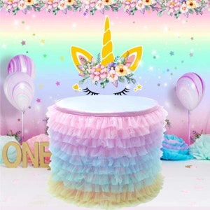 Gonna tavolo arcobaleno in tulle colorato tavolo di stoffa tavolo per baby shower tesoro tavolo ricevimento festa di compleanno torta tavolo decorazione