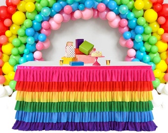 Rainbow Table Skirt 5 Tier Color Tablecloth Princess Table Skirting for Cake Table Birthday Baby Shower Party Banquet Home Decor Supplies