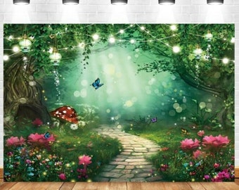 Dream Forest Fairyland Fairy Tale Mushroom Photography Backdrop Vinyl Flowers Landscape Background Party Stage Banner Photo Props Decor