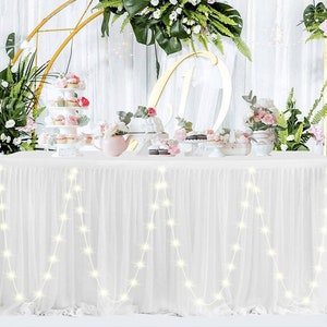 LED Light Table Skirt Birthday Party Dessert Table Tablecloth Double Layer Tulle Table Skirting for Wedding Banquet Decor Backdrop
