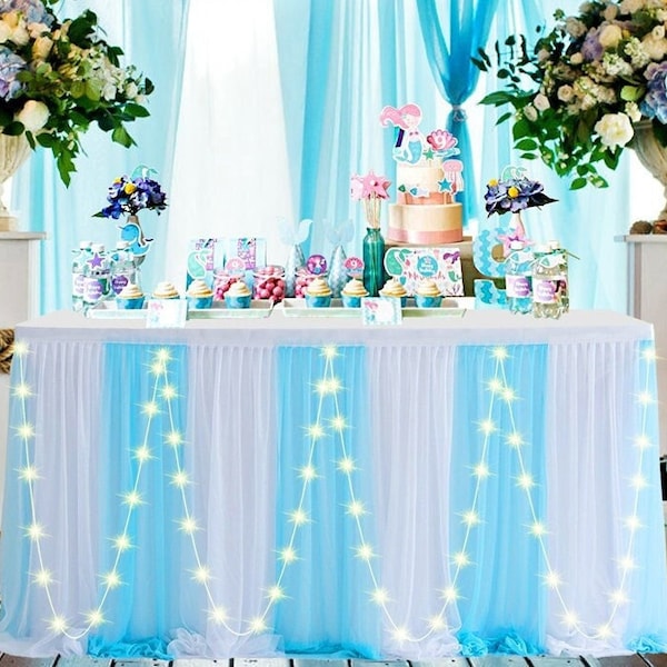 Doppelt farblich passender Tischrock mit leichtem Geburtstag Dessert Tischdecke Tüll Tischrock für Hochzeit Party Baby Shower