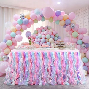 Double Layer Multicolor Curly Willow Tulle Table Skirting Ruffle Table Skirt Round/Rectangle Table Skirt Birthday Wedding Party Decoration