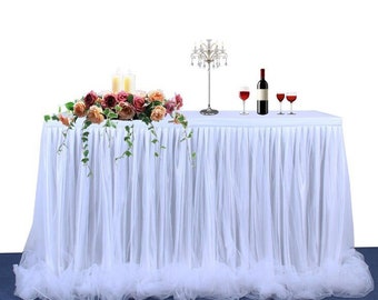 White Tulle Table Skirt Party Decoration Table Skirting Hotel Christmas Tablecloth Wedding Banquet Baby Shower Dessert Table Skirts