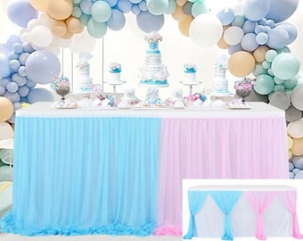 Two Colors Table Skirt Crossable Birthday Dessert Table Tablecloth Tulle Table Skirting for Cake Table Wedding Banquet Party Decoration