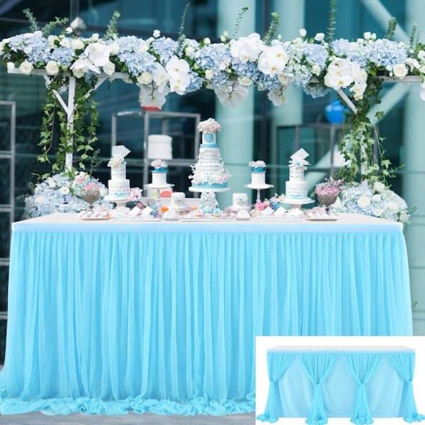 Baby Shower Table Skirt Crossable Birthday Dessert Table Tablecloth Tutu Tulle Table Skirting for Cake Table Wedding Banquet Party Decor
