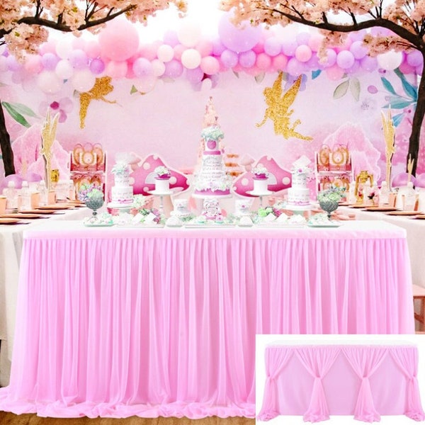 Baby Shower Table Skirt Crossable Halloween Dessert Table Tablecloth Tutu Tulle Table Skirting for Cake Table Banquet Bitrhday Party Decor