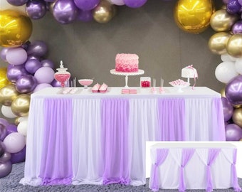 Party Table Skirt Crossable Birthday Dessert Table Tablecloth Tulle Table Skirting for Cake Table Wedding Banquet Decoration
