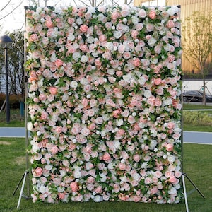 Champagne White Rose Flower Panel Wedding Party Artificial Flower Wall Green Leaves 3D Flowers Wall Backdrop Baby Shower Photo Background