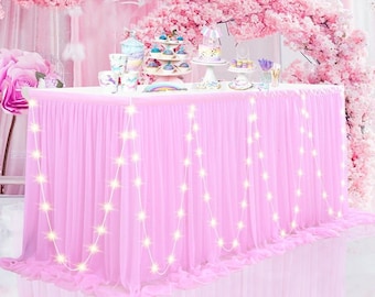 Table Skirt With Light Birthday Dessert Table Tablecloth Tutu Tulle Table Skirting for Wedding Party Banquet Decoration