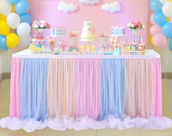 Three Color Multicolor Tulle Table Skirt Party Decoration Table Skirting Hotel Tablecloth Wedding Banquet Baby Shower Dessert Table Skirts