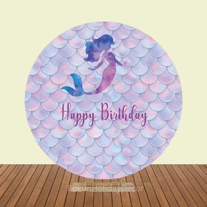 Purple Mermaid Princess Round Backdrop Newbor Girls Birthday Party Circle Photography Background Cloth Photo Studio Booth Decoration