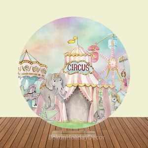 Circus Tent Round Backdrop Elephant Ferris Wheel Birthday Party Photography Background Cloth Baby Shower Event Photo Booth Decoration