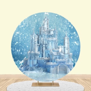 Cartoon Castle Round Photo Photography Backdrop Fairy Tale Princess Birthday Baby Shower Circle Backdrop Cover Studio Decor