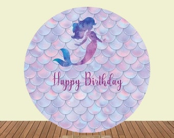 Purple Mermaid Princess Round Backdrop Newbor Girls Birthday Party Circle Photography Background Cloth Photo Studio Booth Decoration