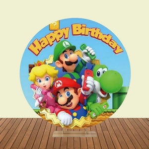 Cartel de cumpleaños de Mario Bros para decoración de fondo de fiesta, 60 x  42 pulgadas, 5 x 3 pies