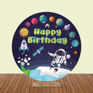 Astronaut Space Planet Children&#39;s Birthday Party Round Backdrop Baby Boys Circle Photography Background Cover Photo Studio Booth Decoration