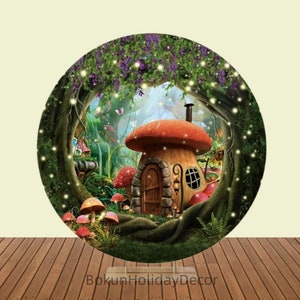 Fairy Tale Forest Round Backdrops Trees Grassland Mushroom Elves Baby Birthday Portrait Circle Photography Backgrounds Cloth Photo Studio