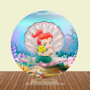 Unter dem Meer Kleine Meerjungfrau Muschel Runde Hintergrund Abdeckung Für Geburtstag Baby Shower Decors Cartoon Kreis Bogen Fotografie Hintergrund Poster