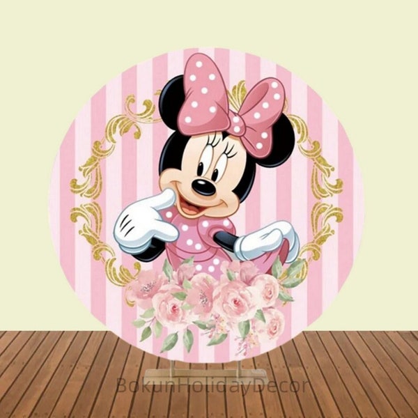 Cute Minnie Mouse Round Photography Backdrop Cover For Girls Birthday Party Decors Cartoon Circle Arch Photo Background Poster