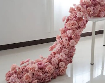 Wedding Flower Row Dusty Pink Flower Row Wedding Arch Flowers Garland  Reception Table Runner Party Stage Road Cited Flower