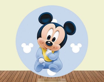 Cute Mickey Mouse Round Photography Backdrop Cover For Boys Birthday Party Decors Cartoon Circle Arch Photo Background Poster