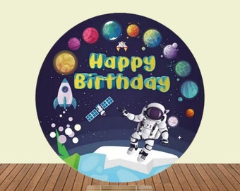 Astronaut Space Planet Children's Birthday Party Round Backdrop Baby Boys Circle Photography Background Cover Photo Studio Booth Decoration