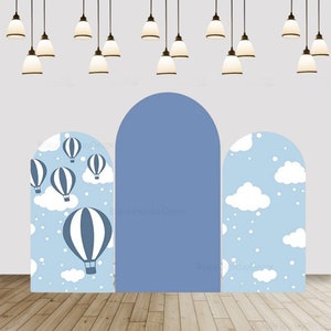 Hot Air Balloon Baby Shower Arch Backdrop Cover - Sky Blue, White Clouds