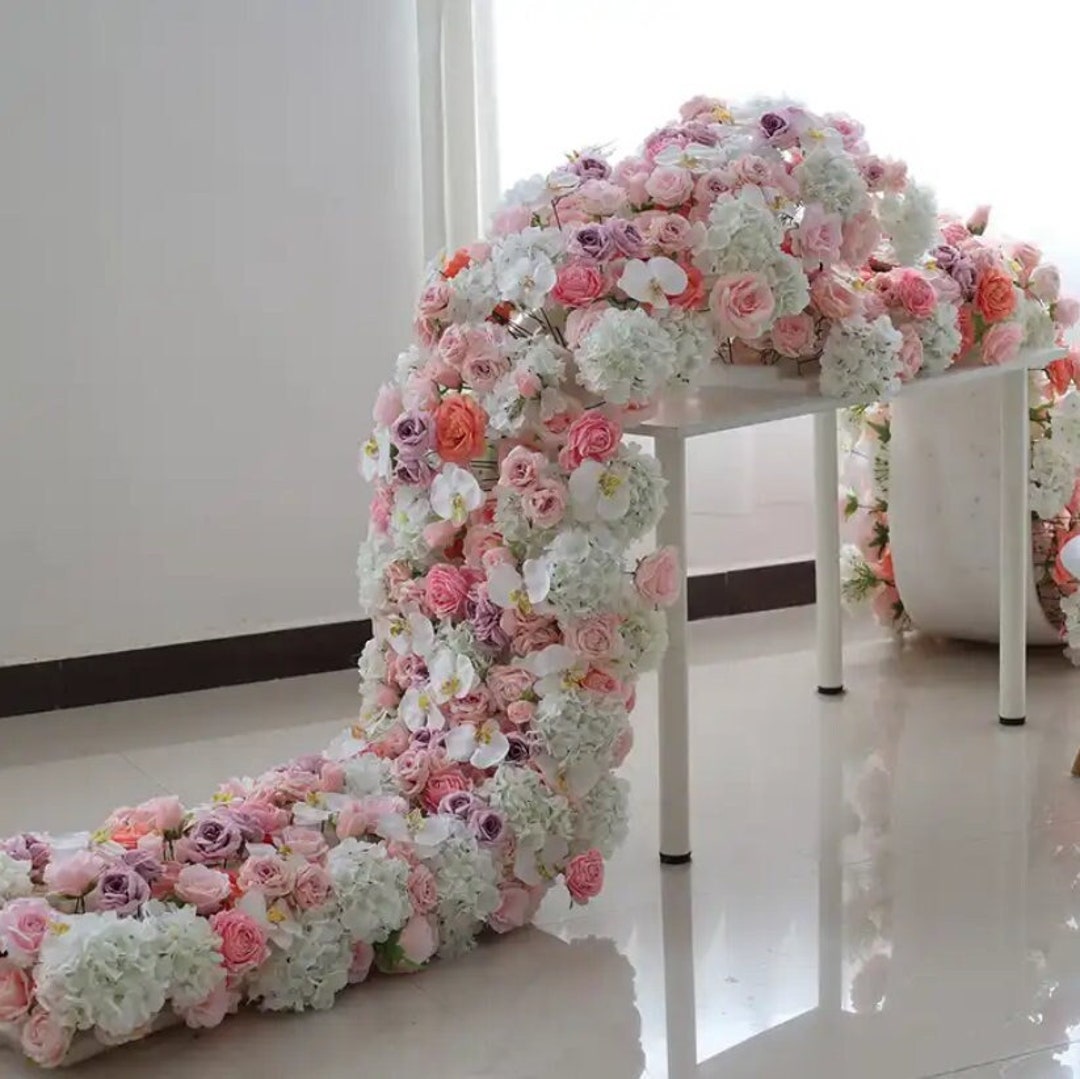 Pink Rose & White Hydrangea Silk Flower Garland, Wedding Decor - Etsy