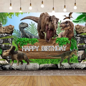 Animali selvatici Buon compleanno Fotografia Sfondo per bambini Baby Shower Giungla Dinosauro Sfondo in vinile Panno Newbron Party Studio Decor