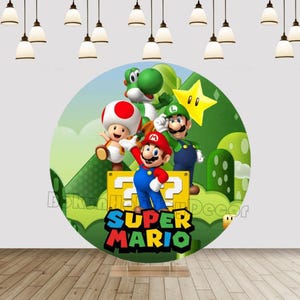Kids Cartoon Ronde Achtergrond Cover Super Mario Pasgeboren Verjaardagsfeestje Fotografie Achtergrond Doek Baby Shower Photo Booth Decoratie: