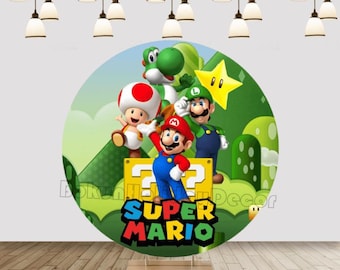 Kids Cartoon Round Backdrop Cover Super Mario Newborn Birthday Party Photography Background Cloth Baby Shower Photo Booth Decoration