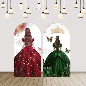 Red Green Dress Quinceanera Sweet 15 Princess Arch Cover Crown Floral Girl Birthday Party Backdrop Photography Chiara Arch Background
