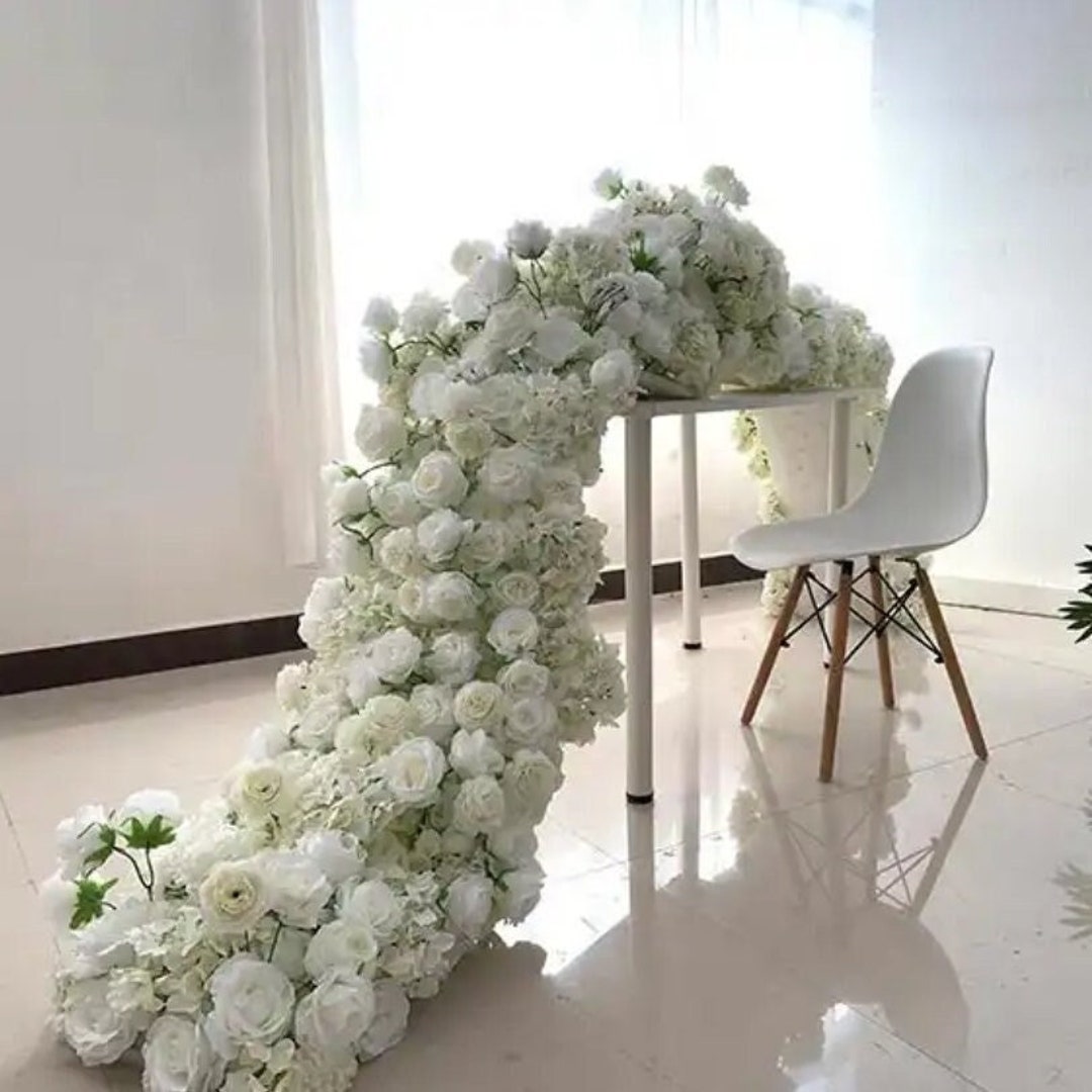 White Silk Rose Flower Row – Wedding Aisle, Table Garland - Etsy