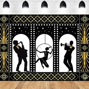 Black Golden Great Gatsby Theme Party Backdrop Birthday Banner Vinyl Photo Backdrops Wall Decor