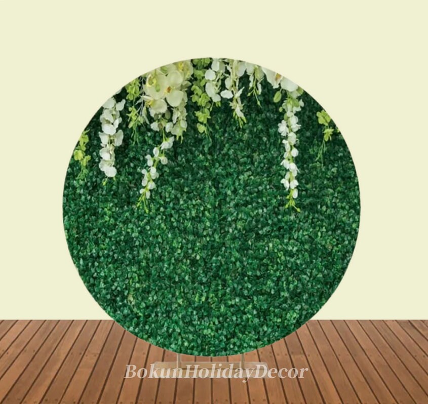 Green Leaf Tree Grass Round Photography Backdrop Wedding Birthday Baby Shower Spring Lawn Circle Backdrop Photo Studio Prom Decor