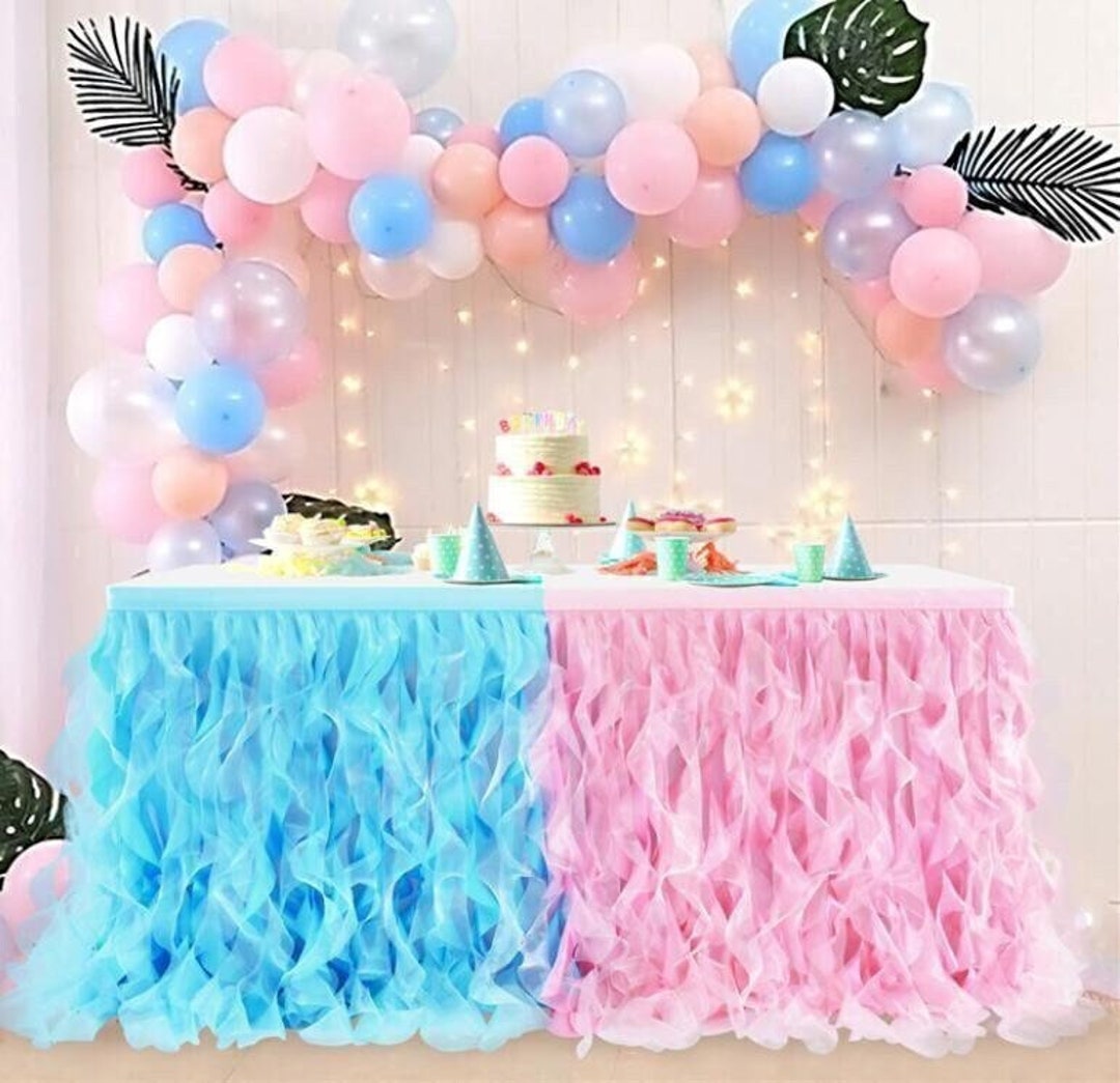 Tulle Table Skirting Blue Pink Double Layer Multicolor Curly Willow