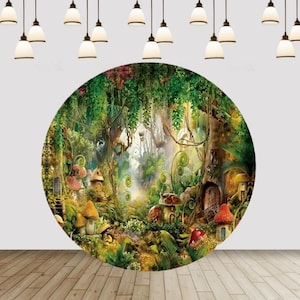 Fairytale Forest Round Backdrop, Mushroom Birthday Party Decor