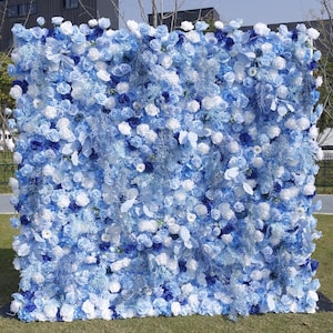 Sky Blue Rose Flower Panels 3D Artificial Flower Backdrop Wedding Party Flower Wall Backdrop Arrangement for Bride Baby Shower Floral Panels