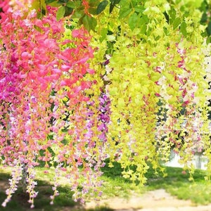 12pcs Flower Cascades Wedding Arch Swag Artificial Wisteria Flowers Bushy Silk Wisteria Garland Vine Ratta Hanging Flower String Party Decor