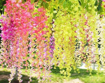 12pcs Flower Cascades Wedding Arch Swag Artificial Wisteria Flowers Bushy Silk Wisteria Garland Vine Ratta Hanging Flower String Party Decor