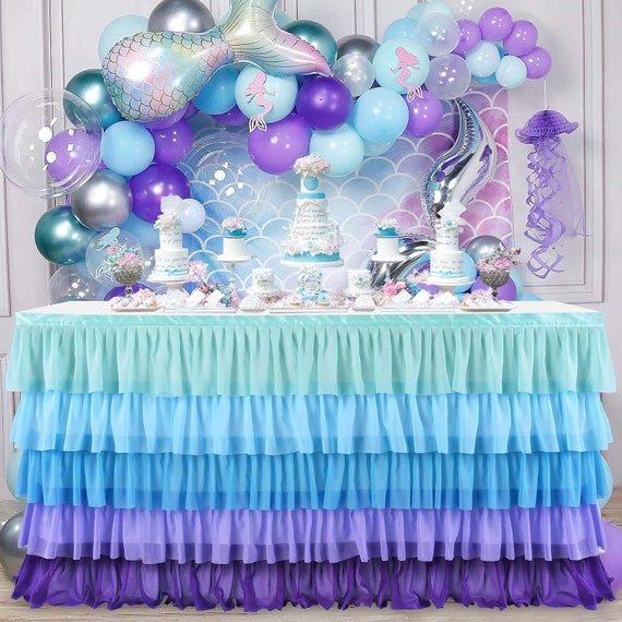 Sirena tema blu viola sfumato gonna tovaglia tavolo battiscopa per torta  tavolo compleanno baby doccia festa di nozze decorazione -  Italia