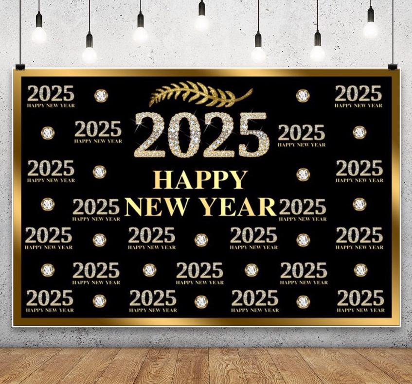Runder Fotohintergrund Für Silvester 2025 – Schwarz-gold, 220 Cm Durchmesser, Für Studio & Party