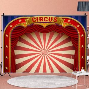 Decoración de escenario Pared de circo Show Theme Party Telones de fondo Tienda de circo Foto Telón de fondo Vinilo Fotografía Telón de fondo Bebé Cumpleaños Banner
