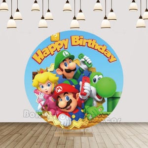 Fondo redondo de dibujos animados para niños, cubierta de Super Mario para fotografía de fiesta de cumpleaños de recién nacidos, fondo de tela para baby shower, decoración para fotomatón