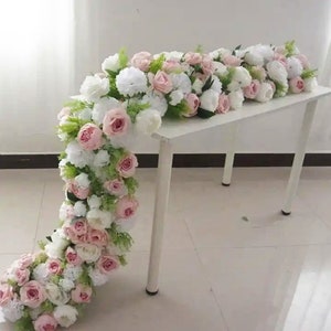 Baby Shower Reception Table Runner Wedding Road Cited Flower White Silk ...