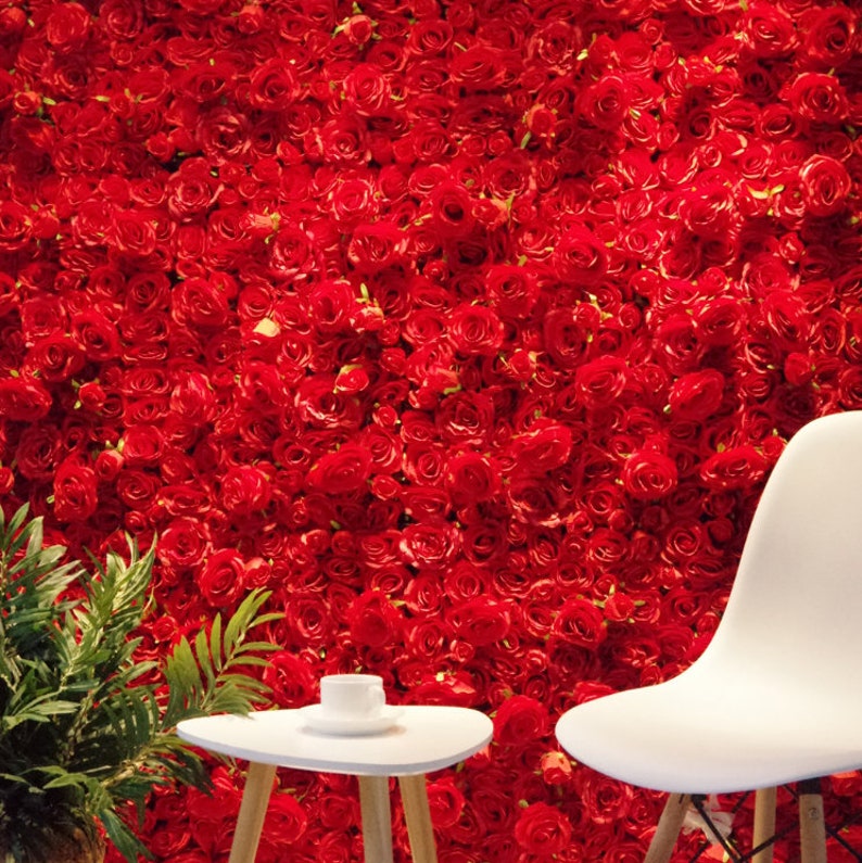 Red Rose Flower Wall Panels Artificial Flower Mat Wedding Etsy