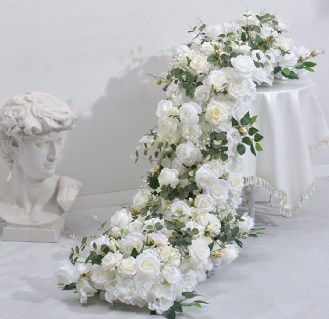 White Silk Rose Flower Row, Wedding Table Runner Centerpiece - Etsy