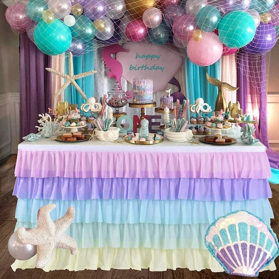 Gonna da tavolo per bambini 5 livelli di colore sfumato tovaglia Chiffon  unicorno tavolo battiscopa per tavolo torta compleanno banchetto di nozze  decorazione forniture -  Italia