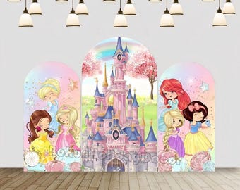 プリンセスキャッスルアーチ背景カバー – 女の子の誕生日、ベビーシャワー